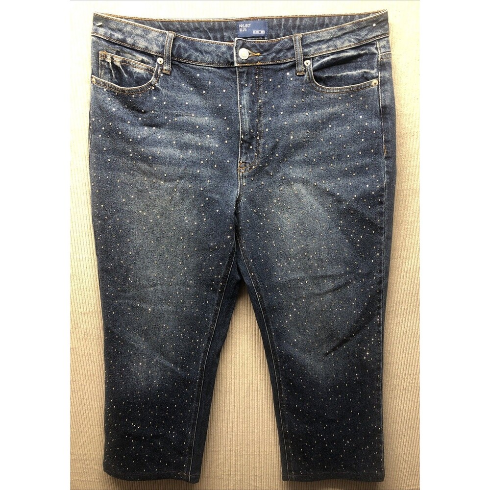 Project Blue Denim Crop Capri Straight Leg Size 14 Bling Smell Baby Powder